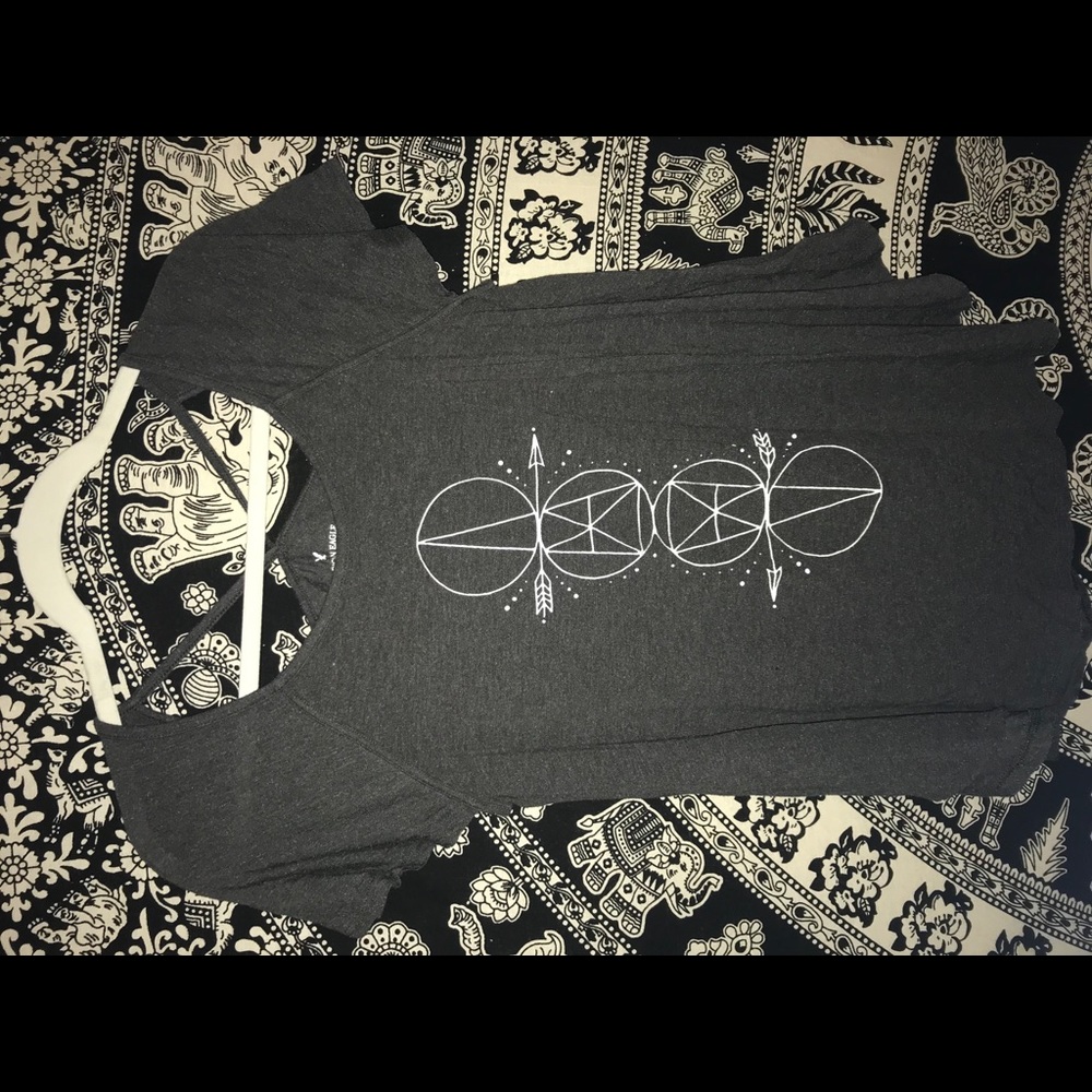 Grey Geometric Short Sleeve Shirt with Strappy Top